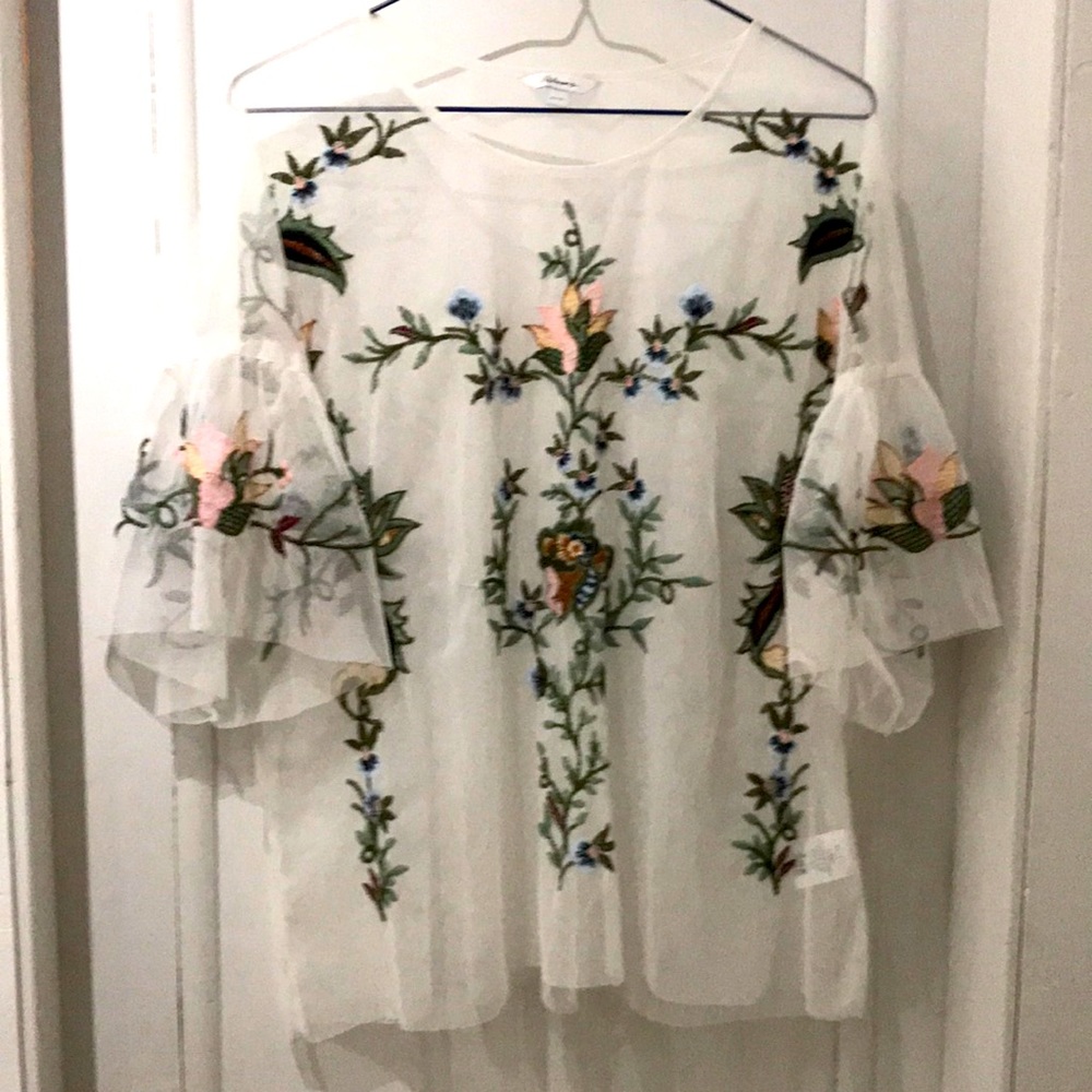 Sheer embroidered blouse Sz XL